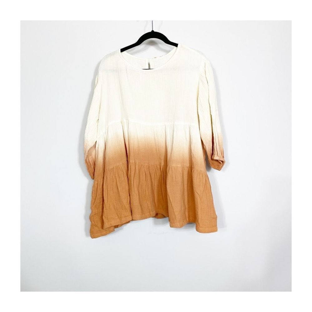 By Together Top Womens Orange Ombre Babydoll Longsleeve Blouse Ladies Small NEW - Picture 2 of 7